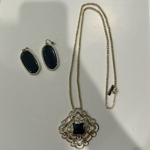 Kendra Scott large and deep blue pendant and matching earrings